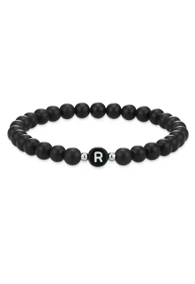 Bratara unisex din agat decorata cu litera R - Negru