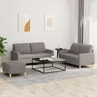 Gossi set de canapea cu perne, 3 piese, gri taupe, material textil
