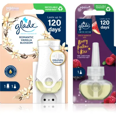 GLADE Electric scented oil Romantic Vanilla Blossom + Berry Festive Kiss ambalaj economic 3 buc