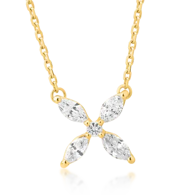 Lant cu pandantiv din aur galben cu diamante marquise si rotunde de 0.32ct