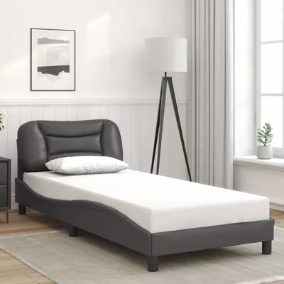 vidaXL Cadru de pat fără saltea, Hvar, gri, 90x190 cm, piele ecologică