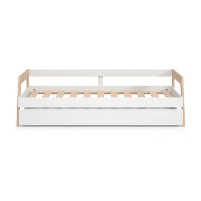 Pat pentru copii alb cu extensie suplimentară din lemn de pin cu spațiu de depozitare cu somieră 90x200 cm Carrie – Marckeric