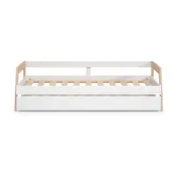Pat pentru copii alb cu extensie suplimentară din lemn de pin cu spațiu de depozitare cu somieră 90x200 cm Carrie – Marckeric