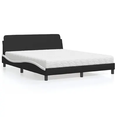 vidaXL Pat cu saltea, Dover, negru și alb, 160x200 cm, piele ecologică