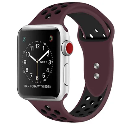 Curea Sport perforata pentru Apple Watch, Silicon, Visiniu/Negru - 44/45/46/49 mm , Mare Engros