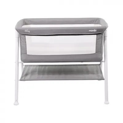 Patut co-sleeper Nania Hilary Grey cu spatiu depozitare, salteluta inclusa, greutate maxim sustinuta 9 kg