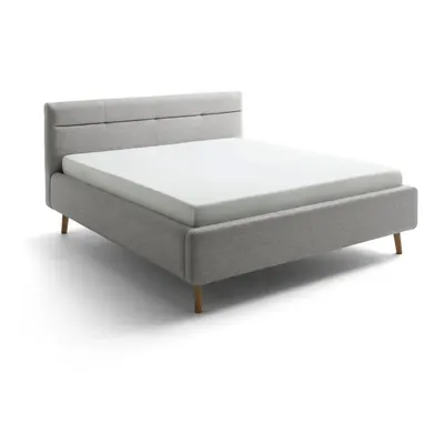Pat matrimonial gri tapițat cu spațiu de depozitare cu somieră 180x200 cm Lotte – Meise Möbel