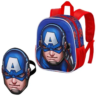 Ghiozdan pentru gradiniță Karactermania Capitan America - 3D, cu mască