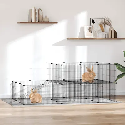 vidaXL Cușcă animale de companie cu ușă 44 panouri negru 175x105x70 cm oțel