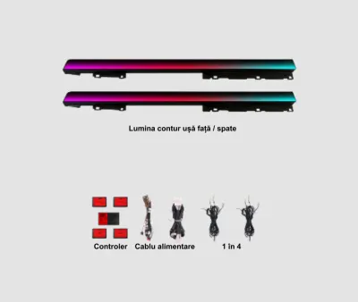 Lumini ambientale dedicate Tesla Model Y 2020-2023, RGB Acrilice 2 in 1 Dinamice cu efect symphony, Control din Aplicatie Bluetooth / Display original