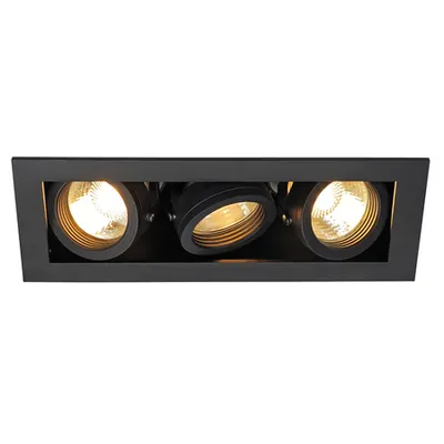 Spot incastrat, KADUX Ceiling lights GU10, black triple-headed, QPAR51, rectangular, matt black, max. 150W, incl. clip springs