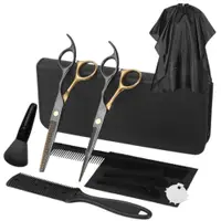 Foarfece profesionale de tuns și filat NewEvo , pentru frizerie,salon,coafor, husă piele + accesorii, oțel japonez, 17 cm, set 10 piese, negru