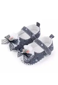 Pantofi Model AL 15176 cu floricica si fundita - Textil - Bleumarin - Bleumarin