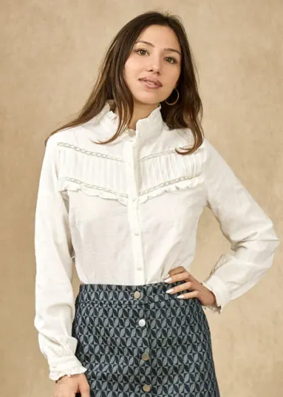 Camasa alba din bumbac cu broderie 4880T M9