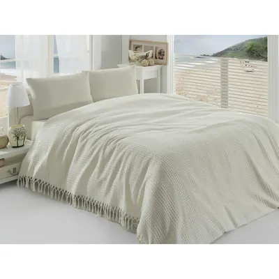 Cuvertură subțire din bumbac Șaseher Pique Cream, 220 x 240 cm