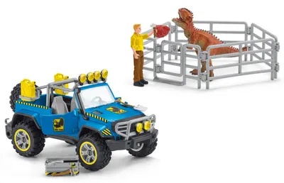 Set Schleich Dinosaurs - Paznic de dinozauri, cu masina de teren