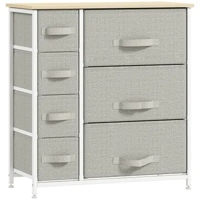 HOMCOM Sifonier 7 sertare din material textil, sifonier, mobilier de depozitare modern, cadru din oțel, 63,5 x 30 x 71 cm, gri | Aosom Romania