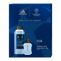 Set Cadou Barbati Adidas Uefa Star, Apa de Toaleta 50 ml, Gel de Dus 250 ml