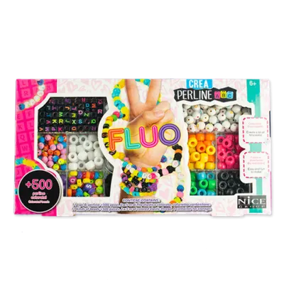 Kit creativ DIY - coliere si bratari cu margele fluorescente, 500 piese, Perline ABC