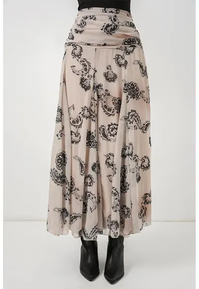 Fusta maxi cu talie inalta - imprimeu Paisley - crem - poliester
