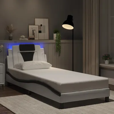 vidaXL Cadru de pat Viana cu LED fără saltea alb/negru 90x190 cm