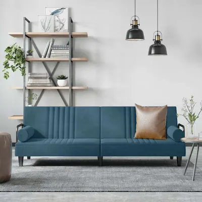 vidaXL Canapea extensibilă cu cotiere, catifea albastră