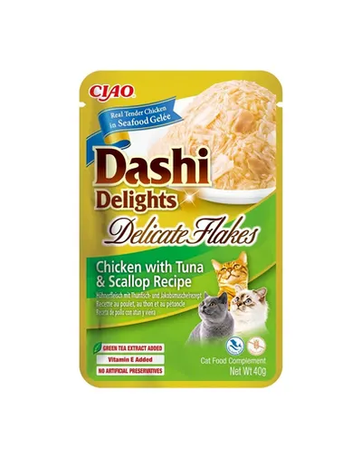 INABA Cat Dashi Delights Delicate Flakes 40g hrana umeda pisici, cu pui ton si scoici