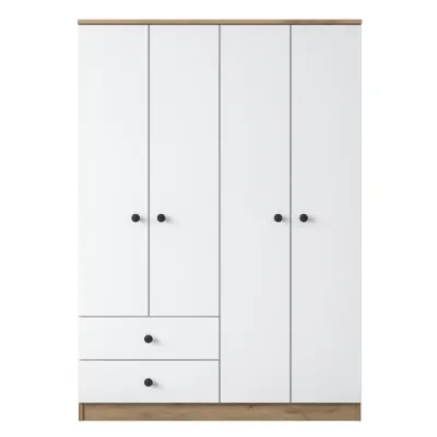 Dulap BA108, 4 usi, 2 sertare, nuc + alb, 120x42,5x170 cm