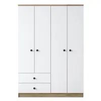 Dulap BA108, 4 usi, 2 sertare, nuc + alb, 120x42,5x170 cm