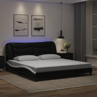 vidaXL Cadru de pat cu LED fără saltea, Hvar, negru și alb, 180x200 cm