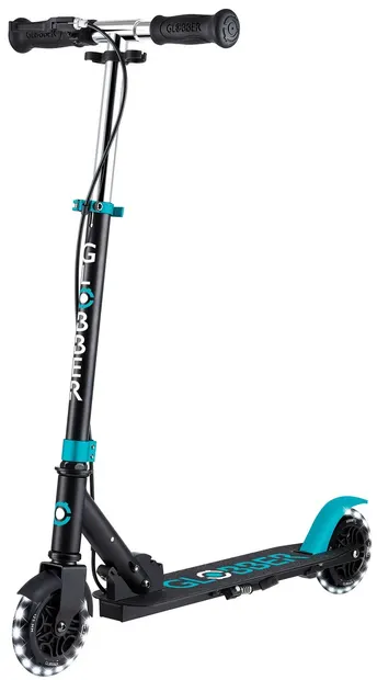 Trotinetă pliabilă Globber - Flow Element Junior Lights, cu frână de mână, albastră