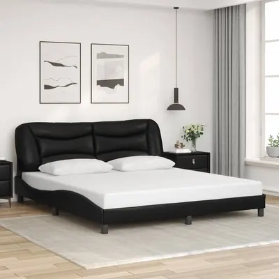 vidaXL Cadru de pat fără saltea, Hvar, negru, 180x200 cm, piele ecologică