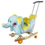 Balansoar pentru Bebelusi, Elefant, lemn + plus, cu rotile