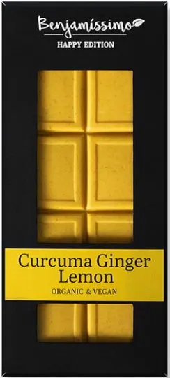Happy Edition Ciocolată organică cu turmeric, ghimbir și lămâie, 60 g, Benjamissimo