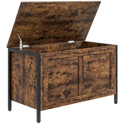 HOMCOM Bancă de Depozitare de 95L în Stil Industrial cu Capac cu Balamale de Siguranță, 80x40x49 cm, Maro Rustic | Aosom Romania
