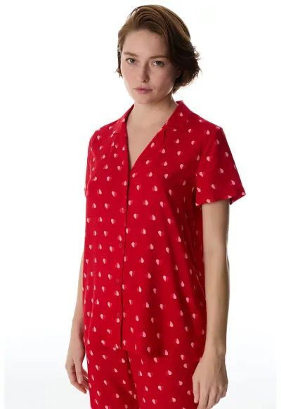 Pijama cu imprimeu si nasturi - Rosu