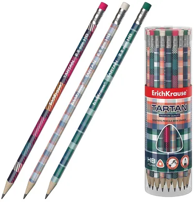 Creioane grafit cu radieră Erich Krause Tartan - HB, în tub, 42 buc