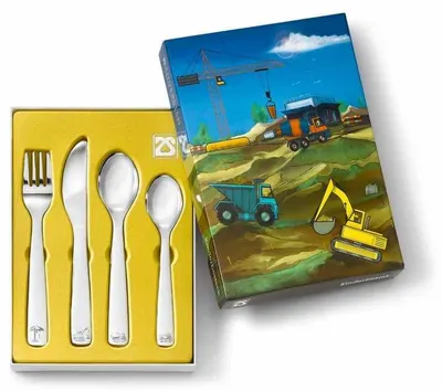 Set de tacâmuri pentru copii Zilverstad - Mașini de construcții, 4 bucăți