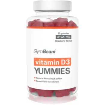 GymBeam Vitamin D3 Yummies bomboane tip jeleu pentru funcționarea normală a sistemului imunitar, sănătatea oaselor, a dinților și activitatea musculară
