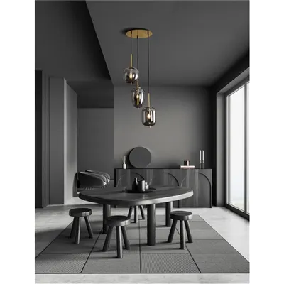 Lampa suspendata LATO Alama aurie Metal & Fumuriu Sticla Negru Fabric Wire LED E14 3x5W 230V IP20 Fara bec Inaltime ajustabila