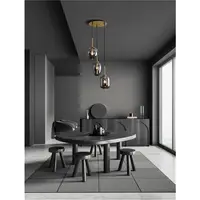 Lampa suspendata LATO Alama aurie Metal & Fumuriu Sticla Negru Fabric Wire LED E14 3x5W 230V IP20 Fara bec Inaltime ajustabila