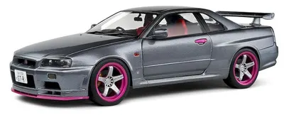 Model de colecție SOLIDO Modern: Mașini - Nissan Skyline GT-R (BNR34), Silver with Purple Metallic Accents, 1999