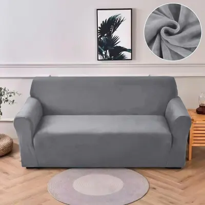 Husa elastica universala pentru canapea cu 2 locuri, Catifea Gri