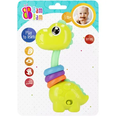 Jucarie bebelusi, BamBam, Dinozaurul cu inele, Verde