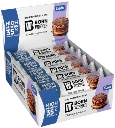 Baton proteic Gain, mousse de ciocolată, 12 bucăți, Born Winner