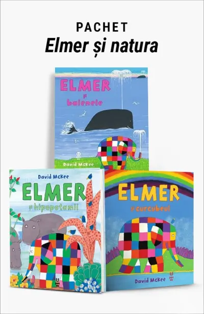 Pachet Elmer și natura. Elmer și balenele/Elmer și hipopotamii/Elmer și curcubeul