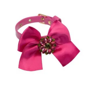 Zgarda caini, fucsia, decorata cu fundita din satin, 25 cm