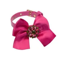 Zgarda caini, fucsia, decorata cu fundita din satin, 25 cm