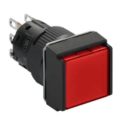 Buton iluminat rosu patrat incastr Ø16 revenire cu arc-24 VDC polariz-1CO