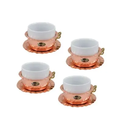 Set 4 Cesti Cafea din Cupru si Portelan 200ml